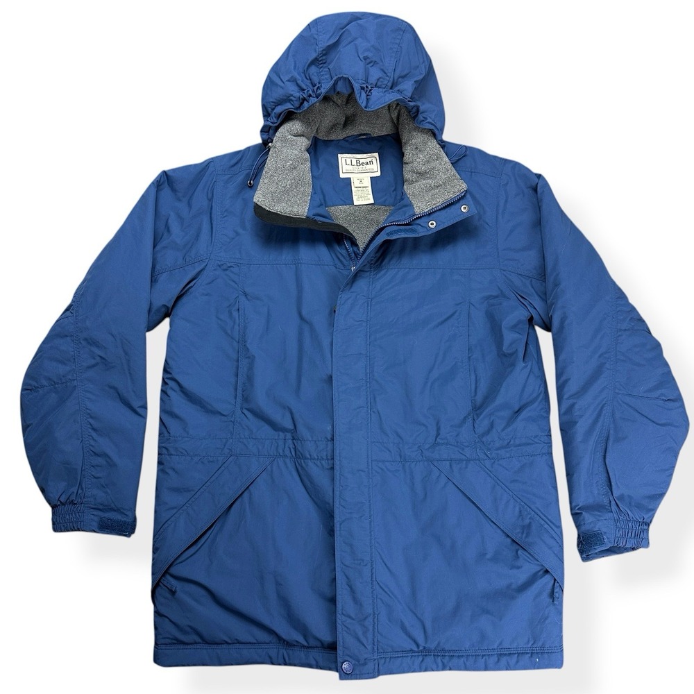 VTG LL Bean Men's Nylon Full Zip Insulated Hooded Jacket Blue‎ Size Medium Blue
